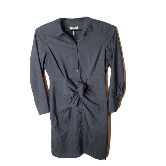 Rebecca Taylor Tailored NWT Black Dobby Stripe Tie Waist Shirt Dress Size 8 NEW - Picture 1 of 7